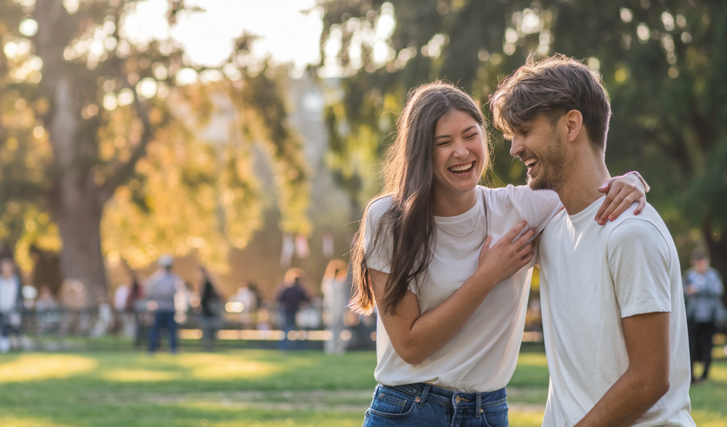 amis-riant-parc-ensoleille-arbres