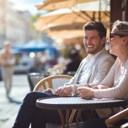 personnes-terrasse-cafe-ensoleillee-complicite