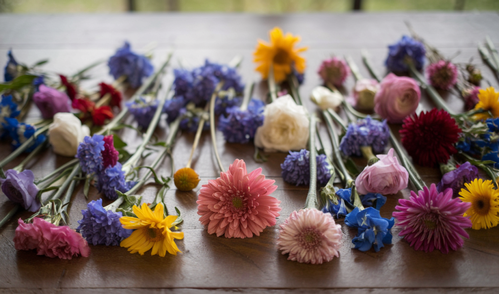 fleurs-artistiques-table-bois-couleurs-vives
