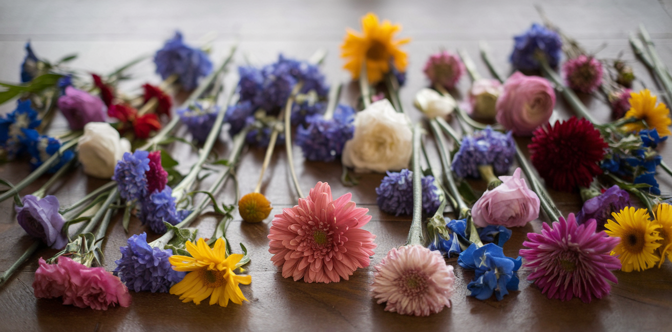 fleurs-artistiques-table-bois-couleurs-vives