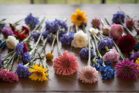 fleurs-artistiques-table-bois-couleurs-vives