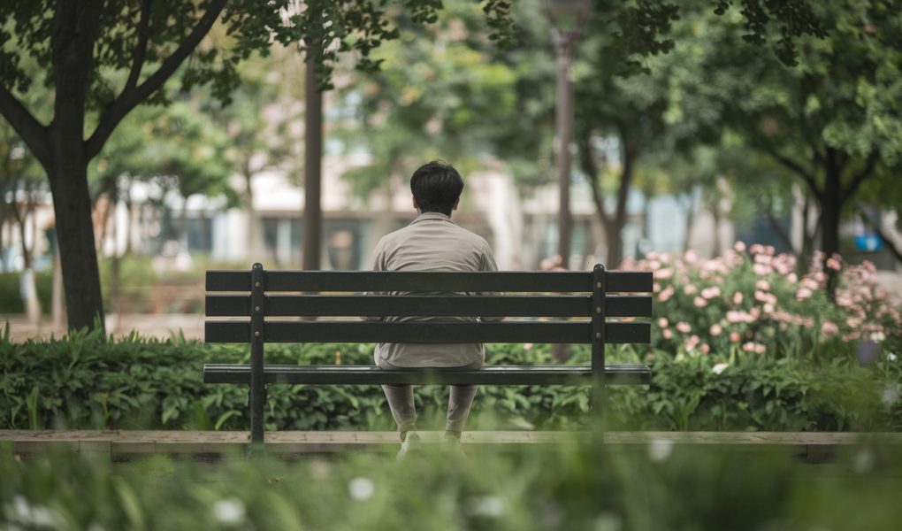 personne-banc-parc-arbres-fleurs
