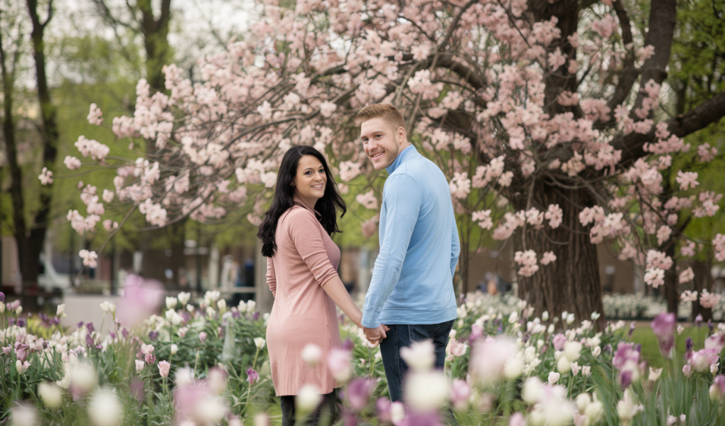couple-souriant-parc-fleuri-printemps