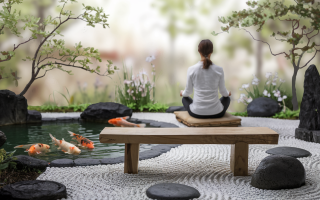 jardin-zen-etang-carpes-pierre-banc