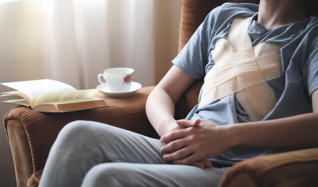 personne-fauteuil-bandage-tasse-livre