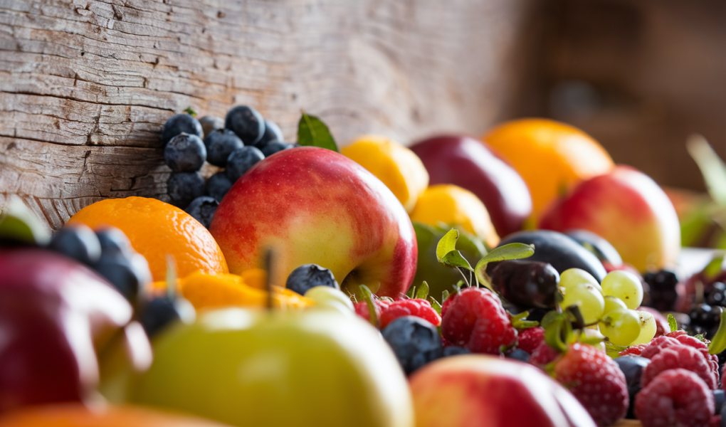 fruits-bio-colorés-fond-bois